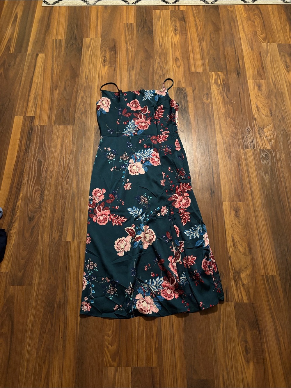 Floral Green Spaghetti-Strap Midi Dress
